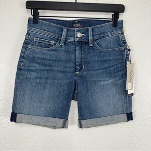 NYDJ Briella Shorts Denim Blue Casual Lift Tuck Faded Stretch 6” inseam 26x6 #cc